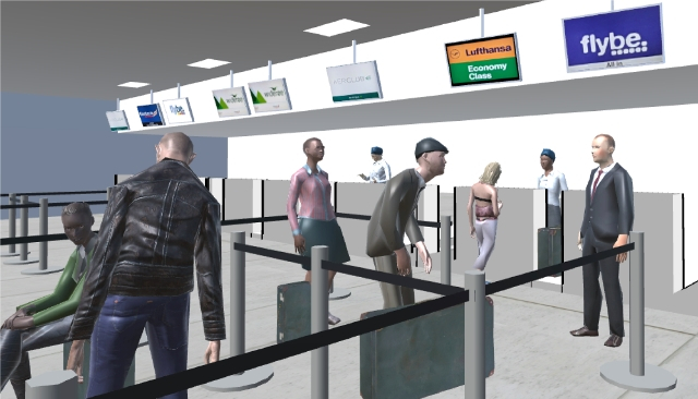 Early development screenshots, modelled on Aberdeen Airport Check In & Boarding Area